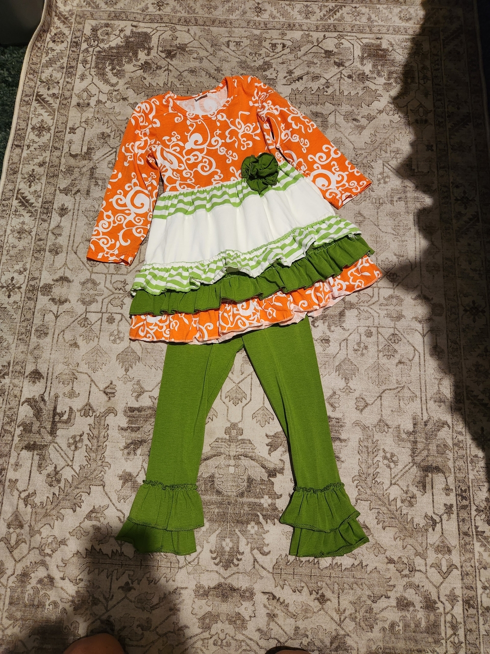 Girls Orange, White & Green Ruffled Costume Dress Set - Brand